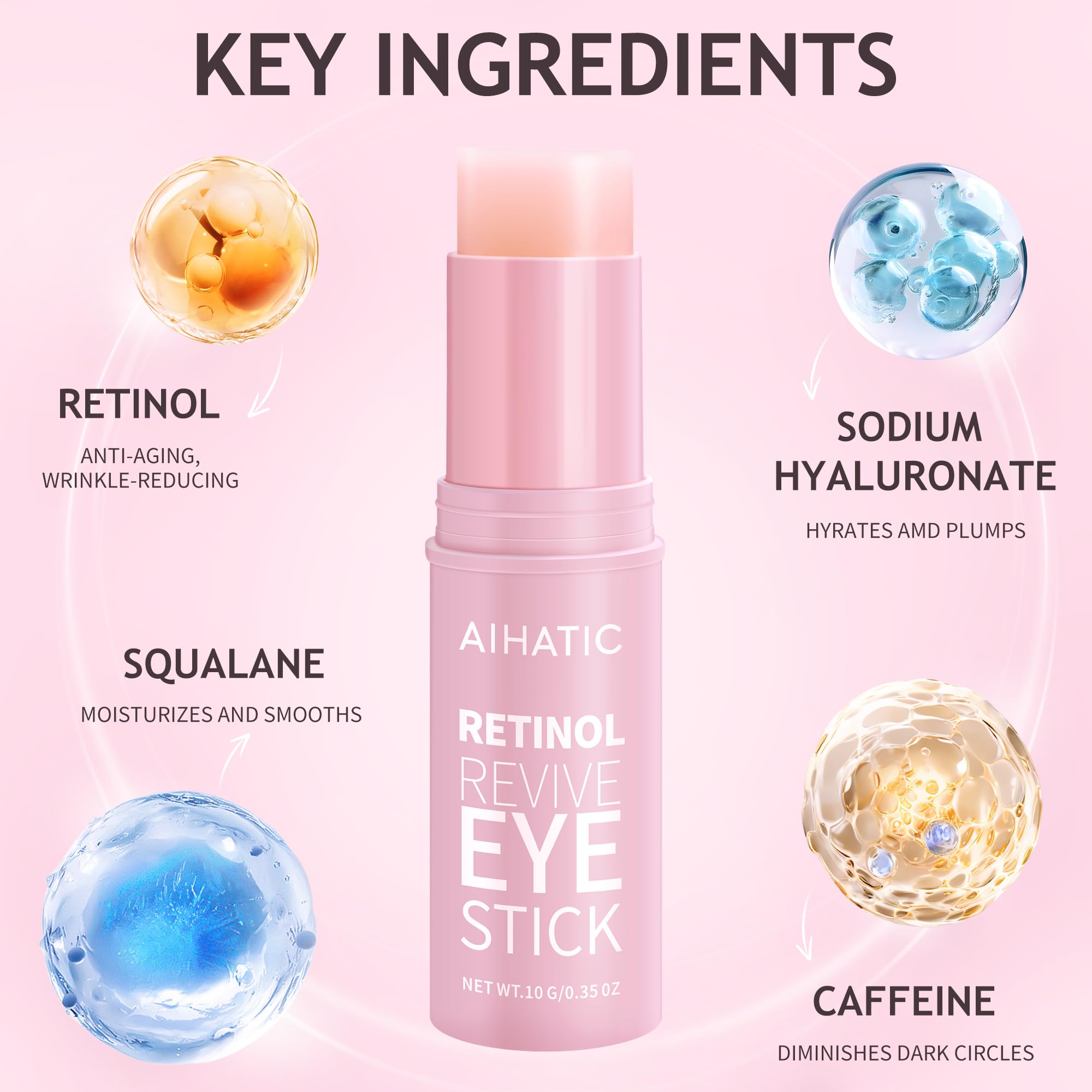 Aihatic retinol caffeine eye balm-stick application demonstrates precise under-eye touch for depuffing.