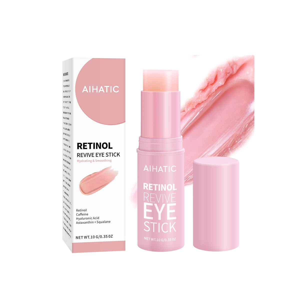 Aihatic retinol caffeine eye balm stick packaging shows compact design for convenient under-eye brightening.
