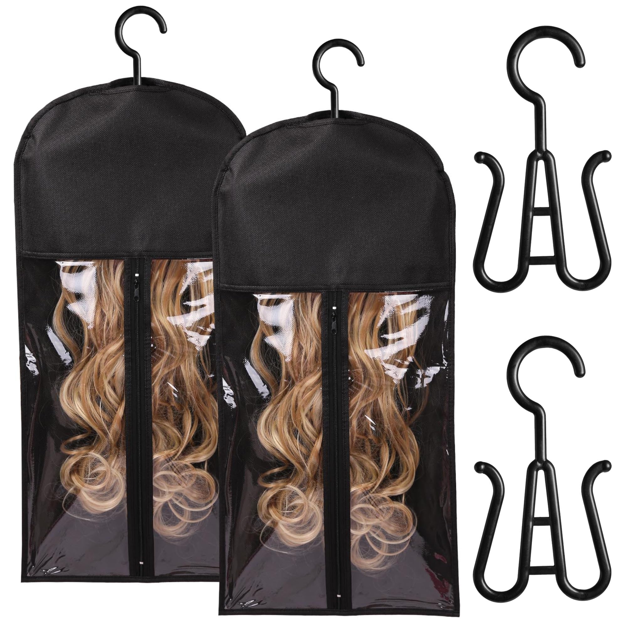 AIHOPESTO 2PCS wig-stand demonstrates organized storage for multiple wigs with dust protection.