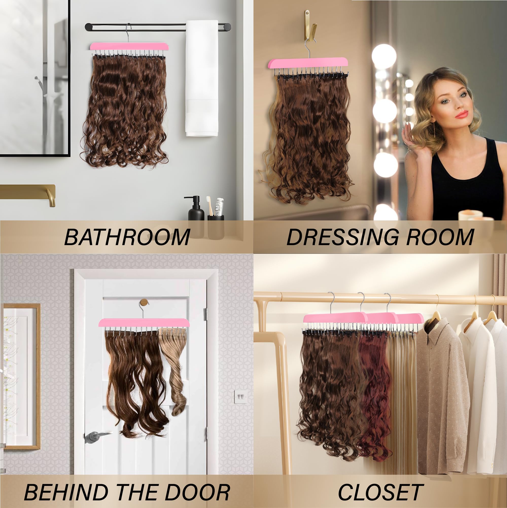 AIHOPESTO hair extension holder pink 360 rotating hook enables flexible placement