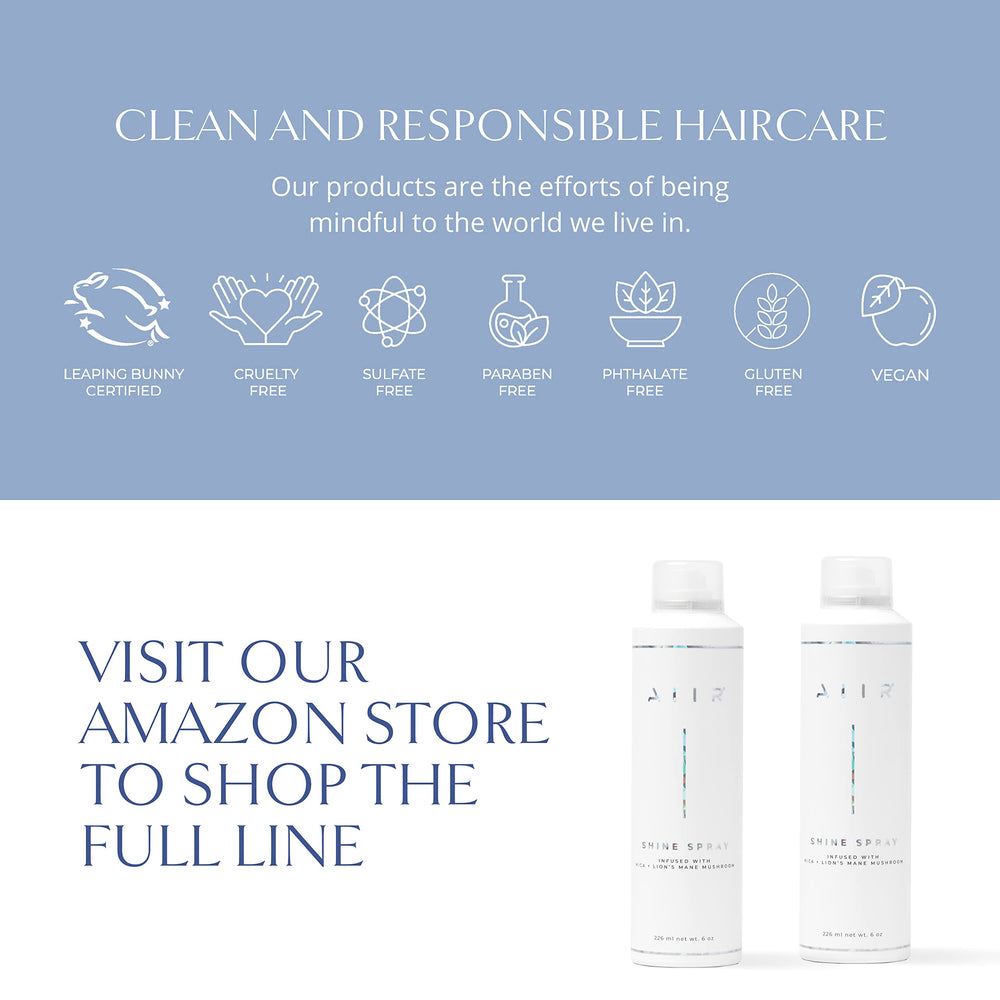 AIIR Shine Spray spray action demonstrates weightless, quick-dry finish.