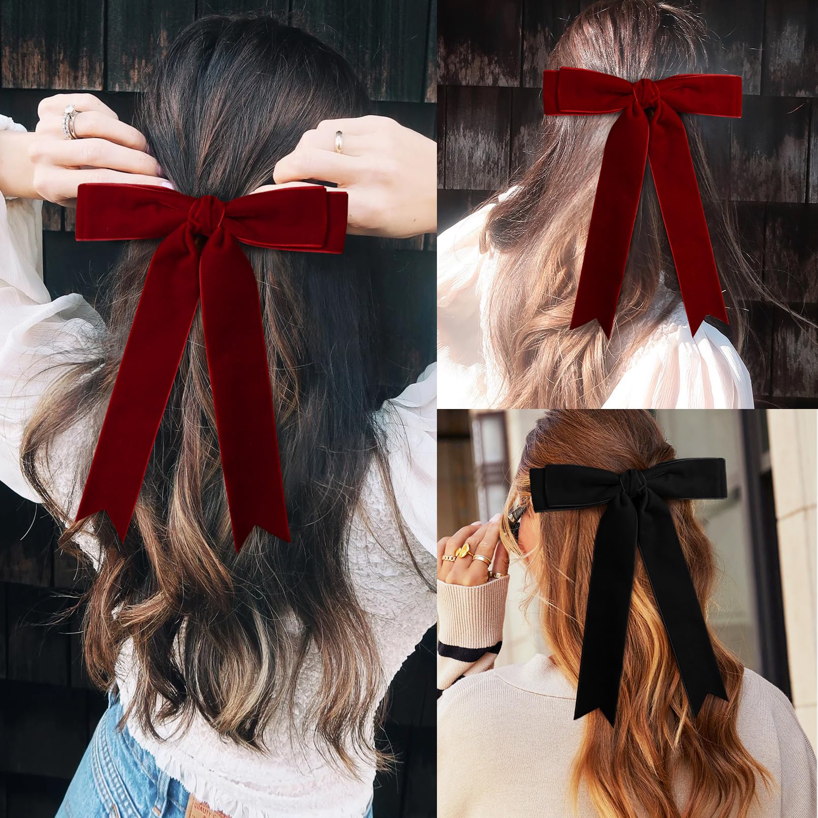 Detail view of Aileam alligator clip securing velvet bow