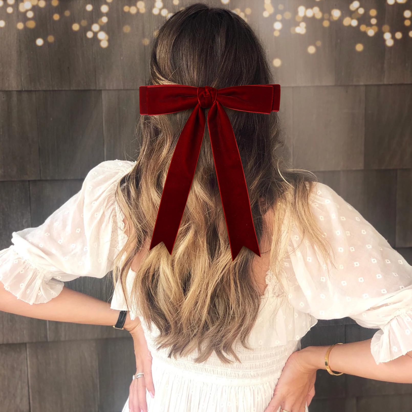 Aileam velvet bow on head closeup with secure clip for steady wear