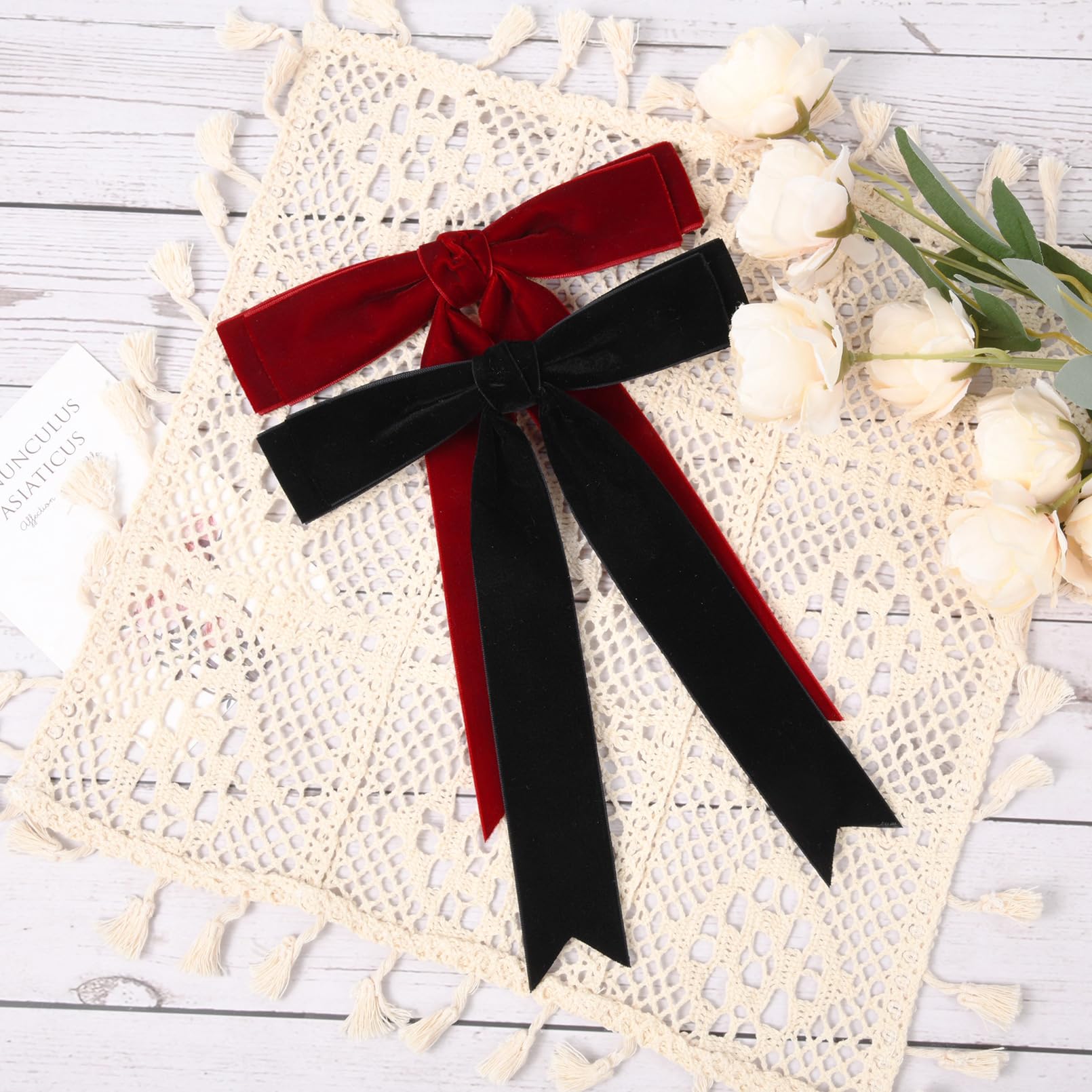 Aileam velvet bow worn on hair for easy styling