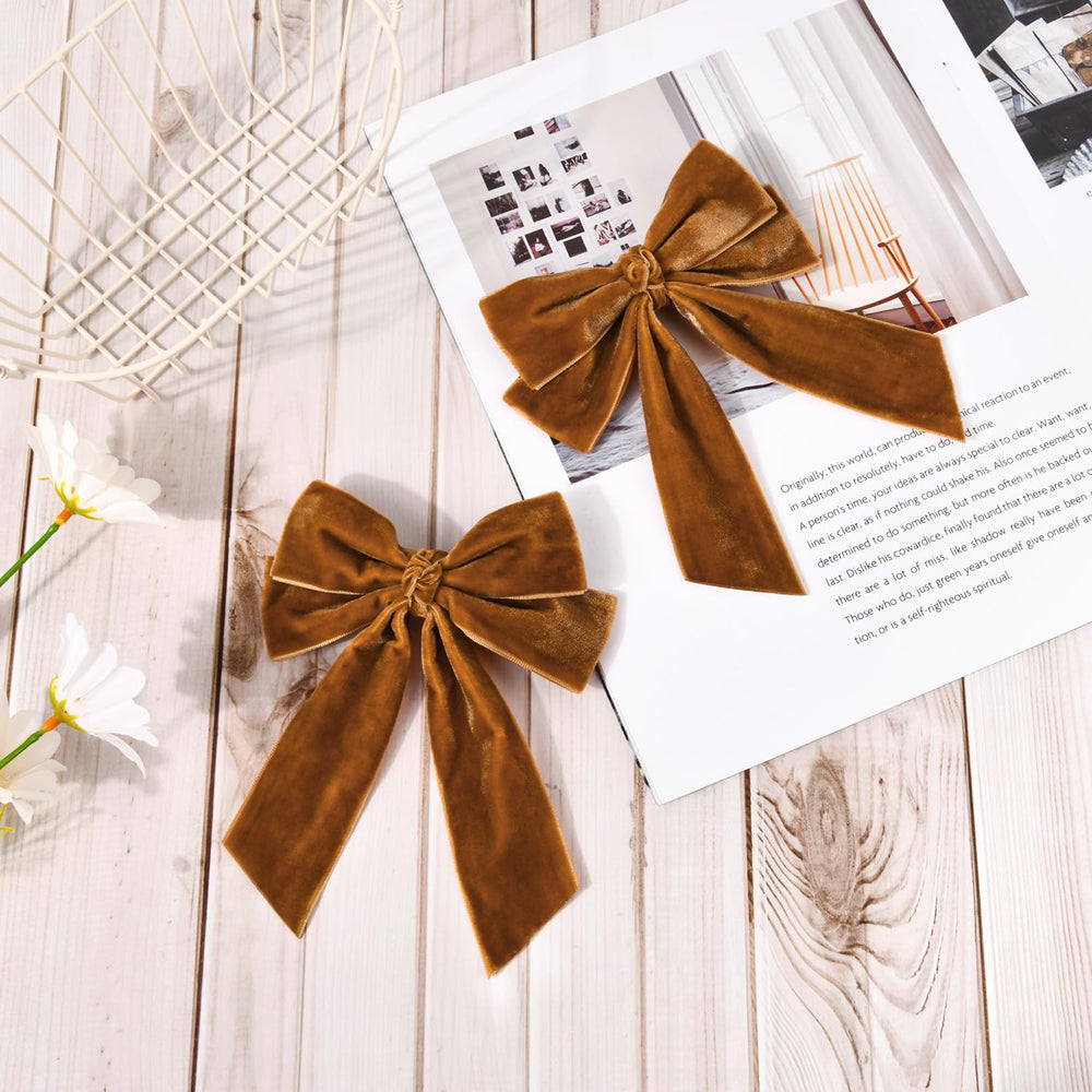 Aileam brown velvet bow clip detail emphasizes high-quality fabric and reliable clip.