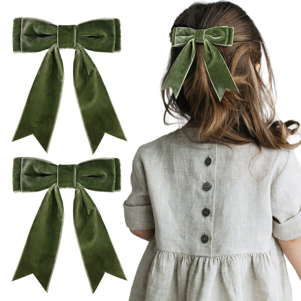 Aileam green velvet bow 5in front view with soft touch for daily wear.