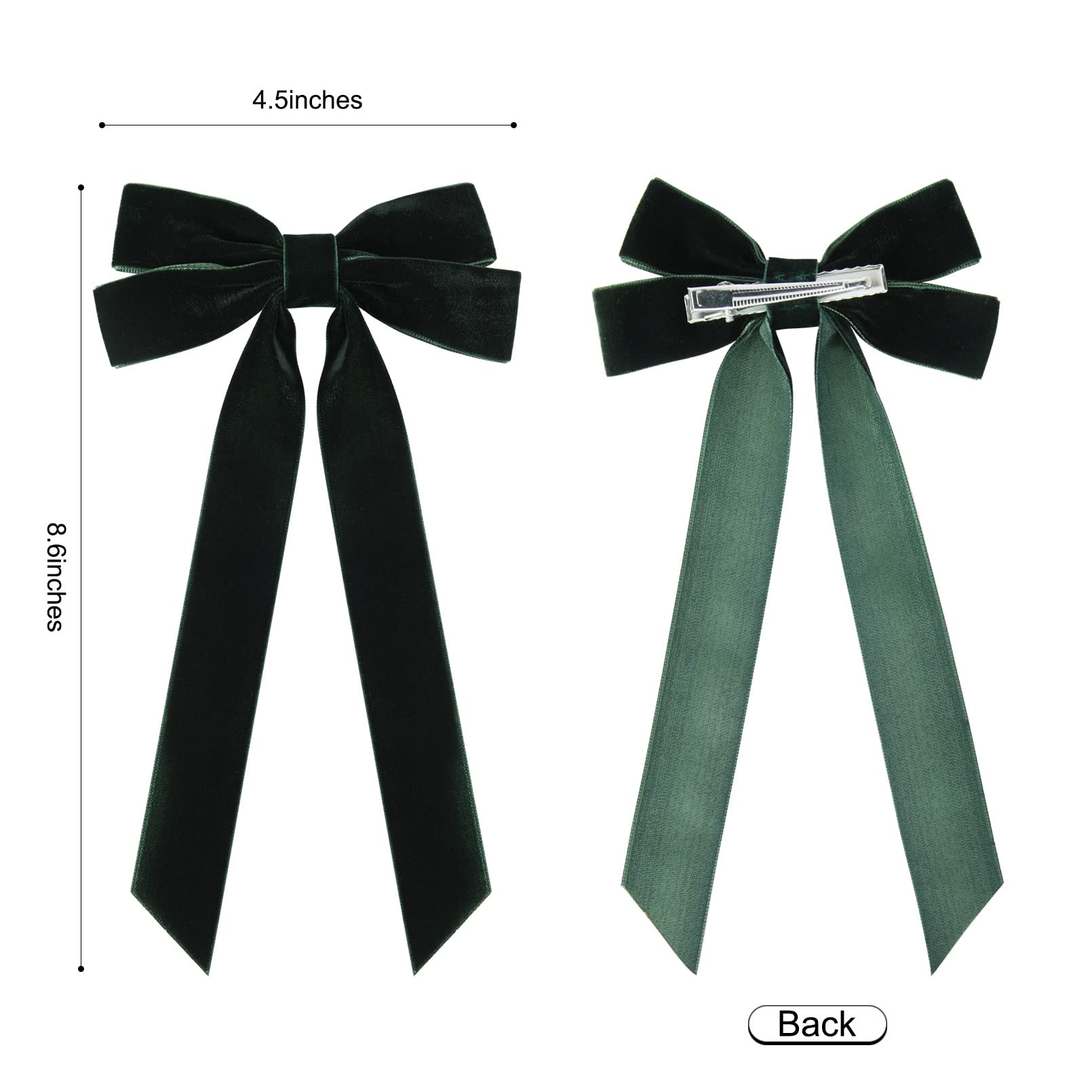 Aileam green velvet bows with alligator clip shown on dress-ready look for toddlers