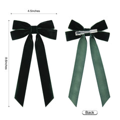 Aileam green velvet bows with alligator clip shown on dress-ready look for toddlers