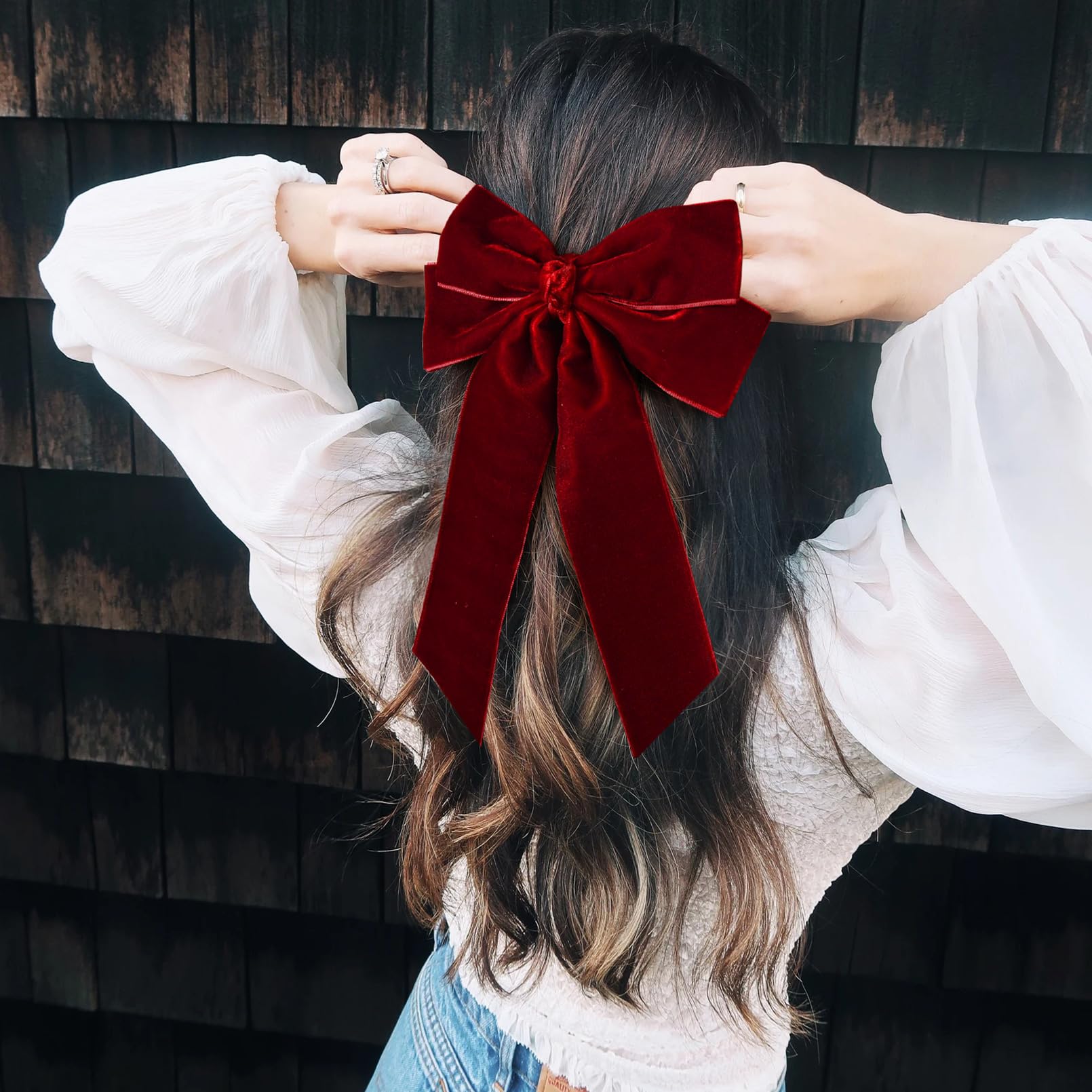 Aileam handmade velvet bows pack displays versatile styling for braids and ponytails.