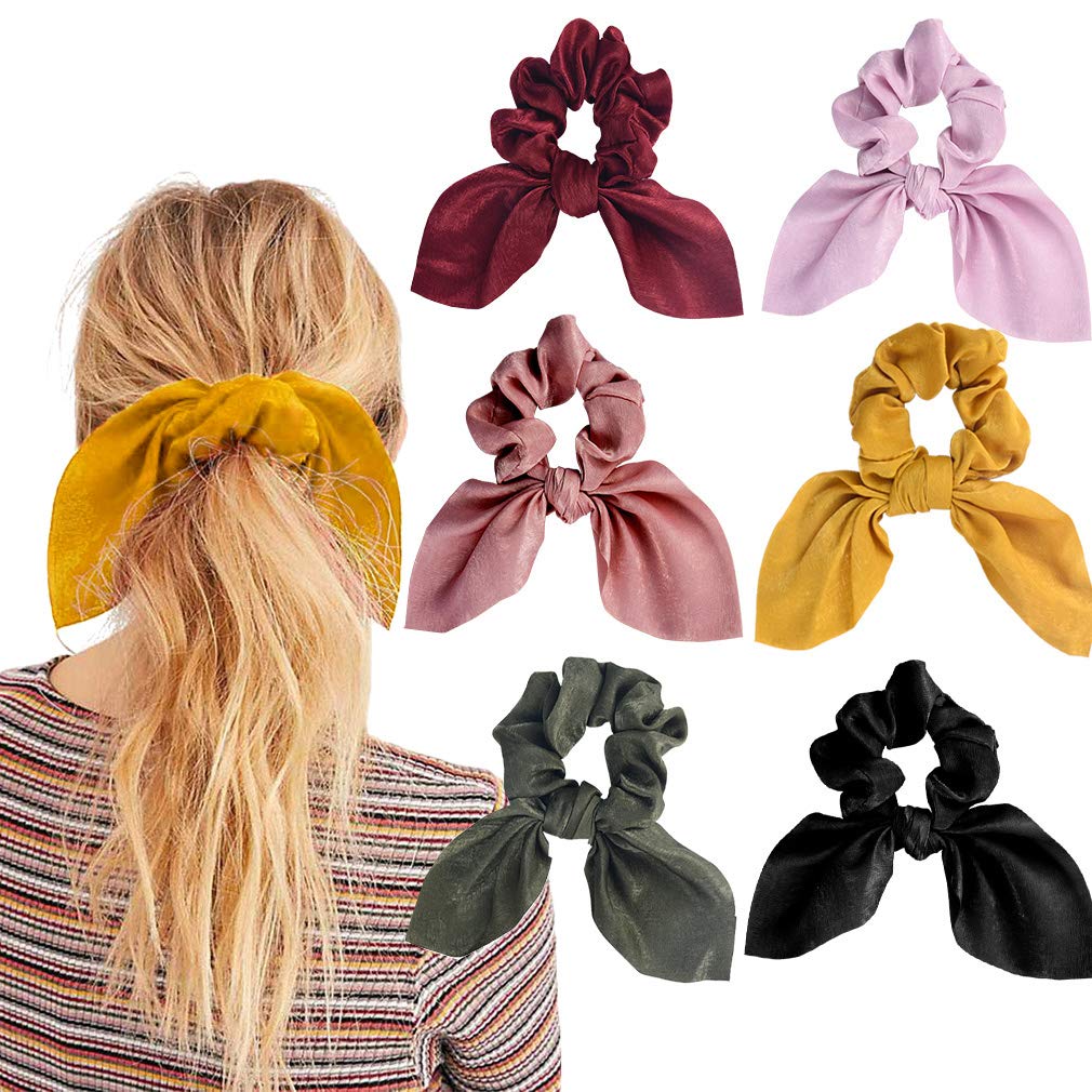 Aileam satin scrunchies pink bow hold secure ponytail for everyday use