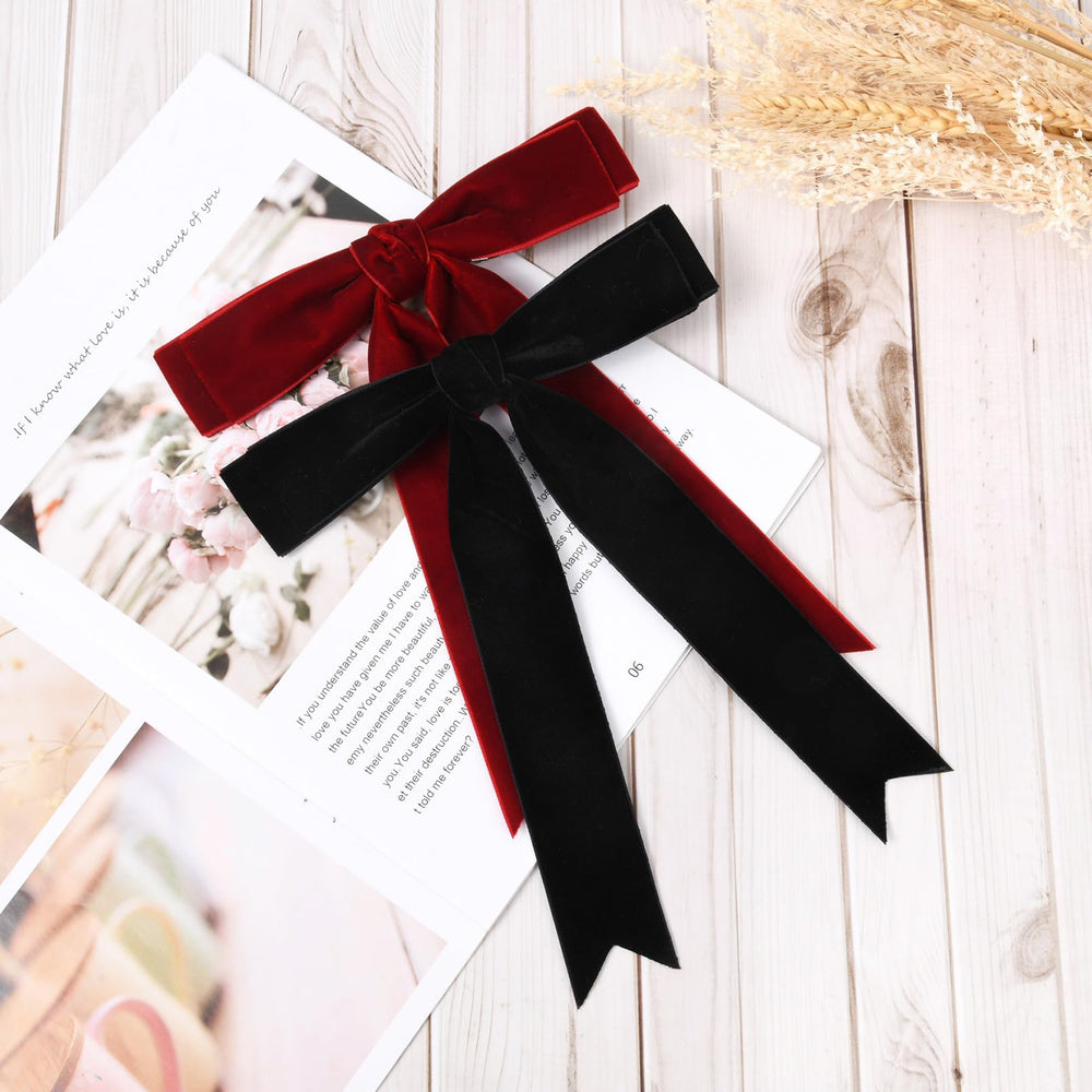 Aileam velvet bow in wine red on clip, versatile accessory for outfits