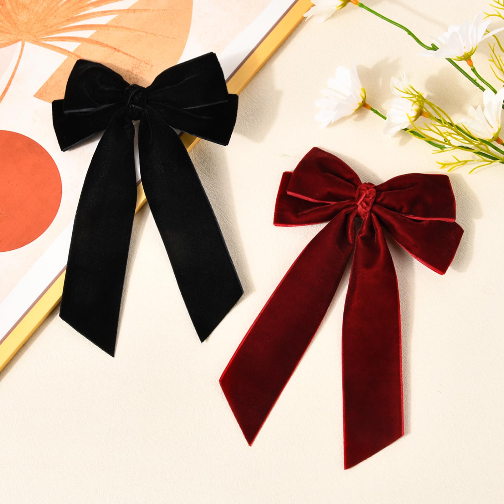 Aileam velvet bow wine red close-up highlights rich color and easy hair attachment.