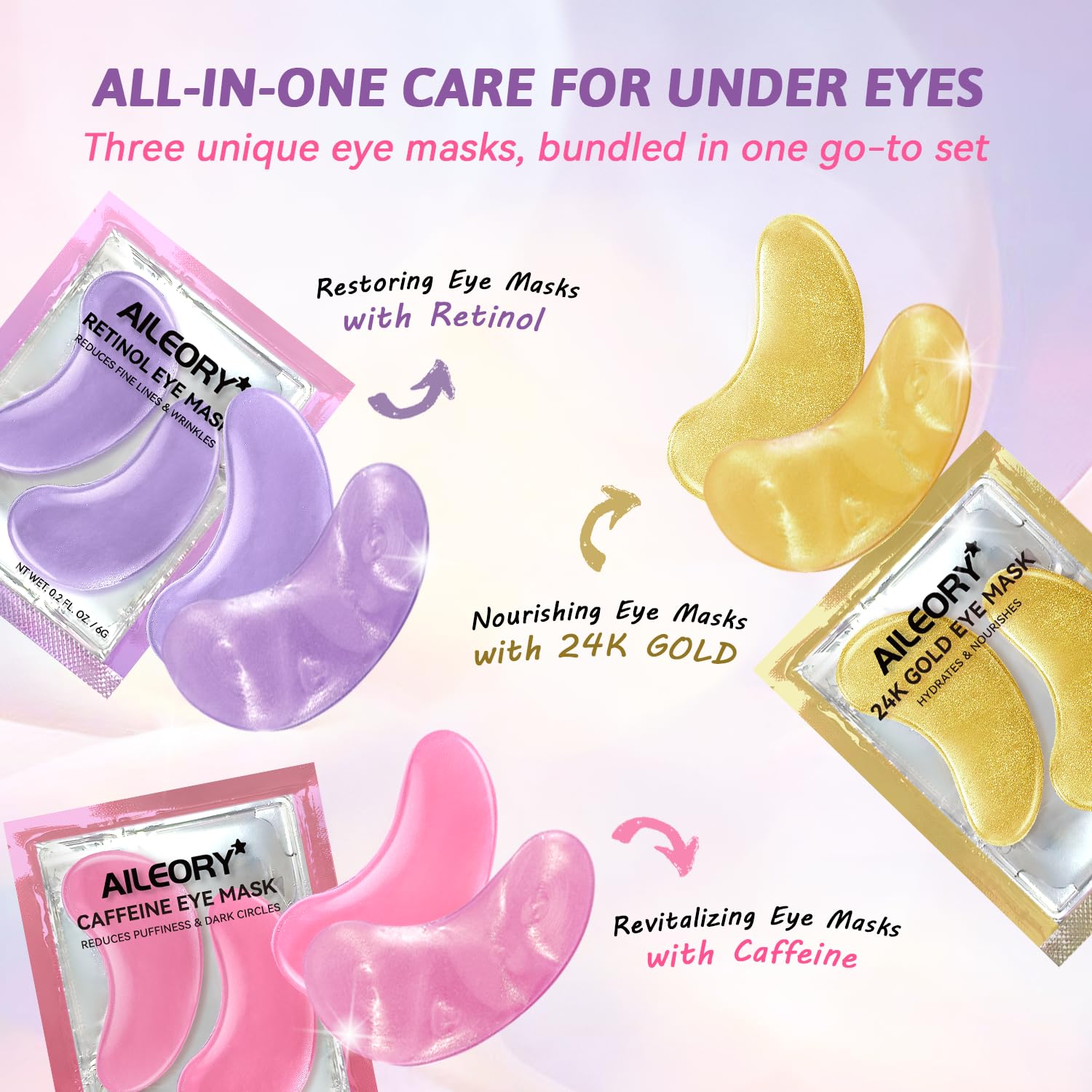 AILEORY 24K gold eye patches brighten under-eye skin