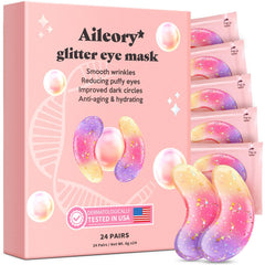 AILEORY tri-color gel patches close-up delivering hydration and soothing under-eye care.