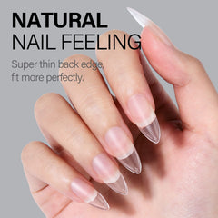AILLSA almond full-cover nail tips natural fit with thin back edge for comfort