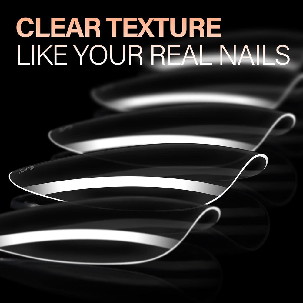 AILLSA Almond Nail Tips 12 sizes with 504 pieces, top view for fit versatility.