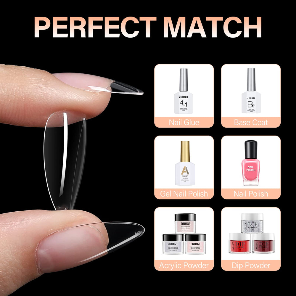 AILLSA Almond Nail Tips easy-to-use tips for quick manicures without cutting.