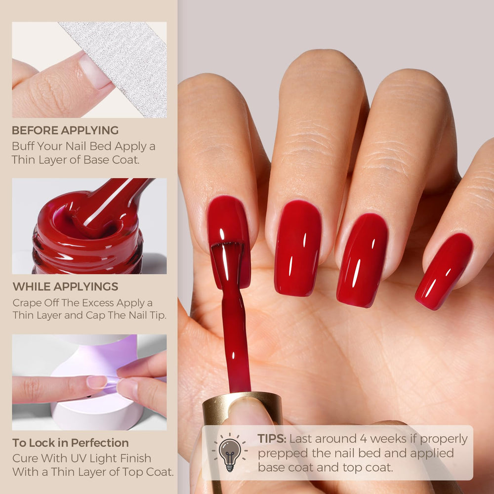AILLSA Cherry Red gel polish brush stroke demonstrates smooth application and minimal brush marks