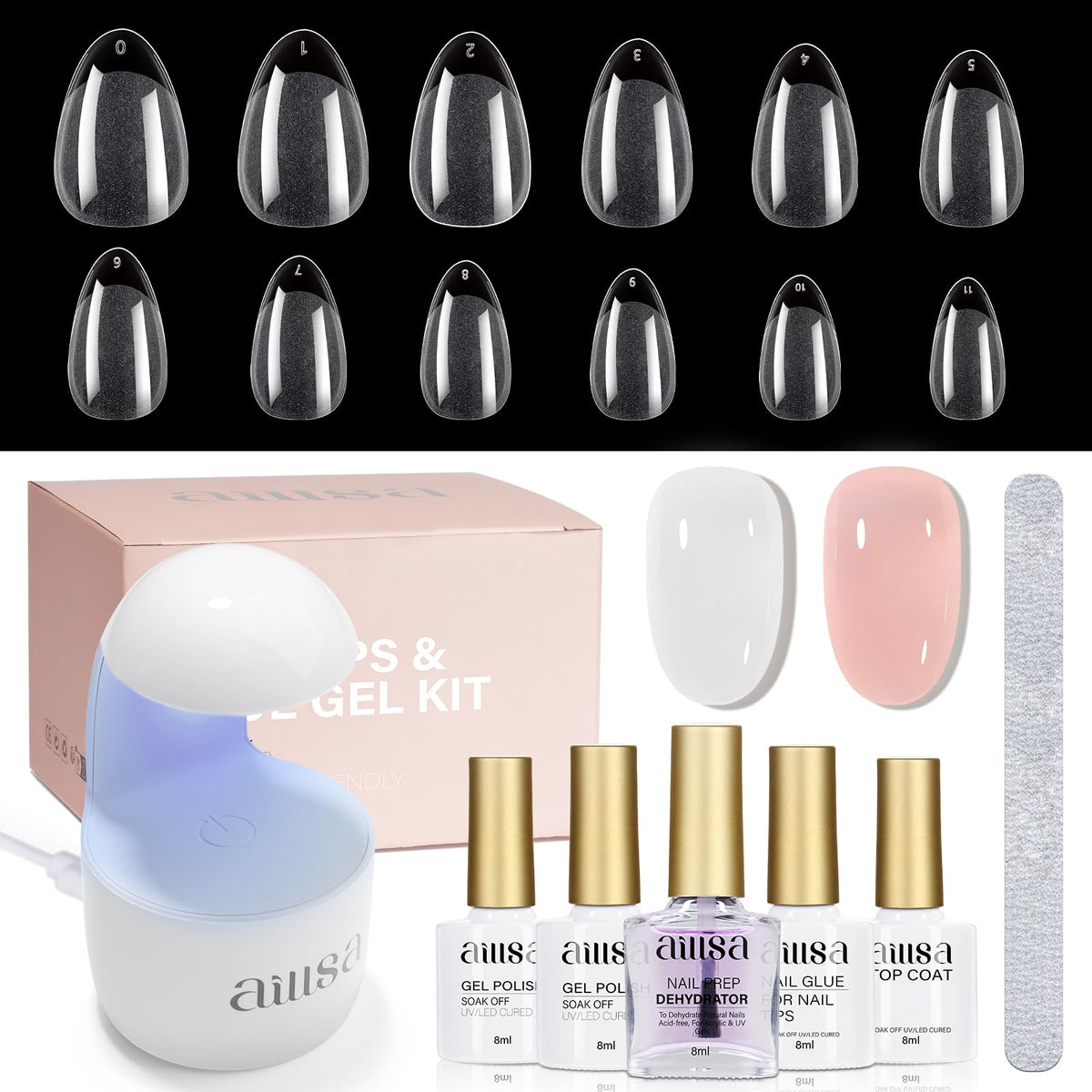 AILLSA gel-nail-kit almond-tips close-up for at-home DIY manicure