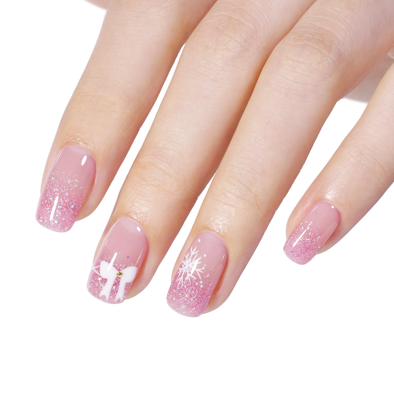AILLSA Pink Glitter Gel Nail Polish hand swatch demonstrates rainbow iridescent shimmer.