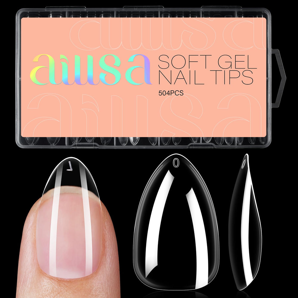 AILLSA Short Almond Nail Tips box display for organized DIY nail kits.