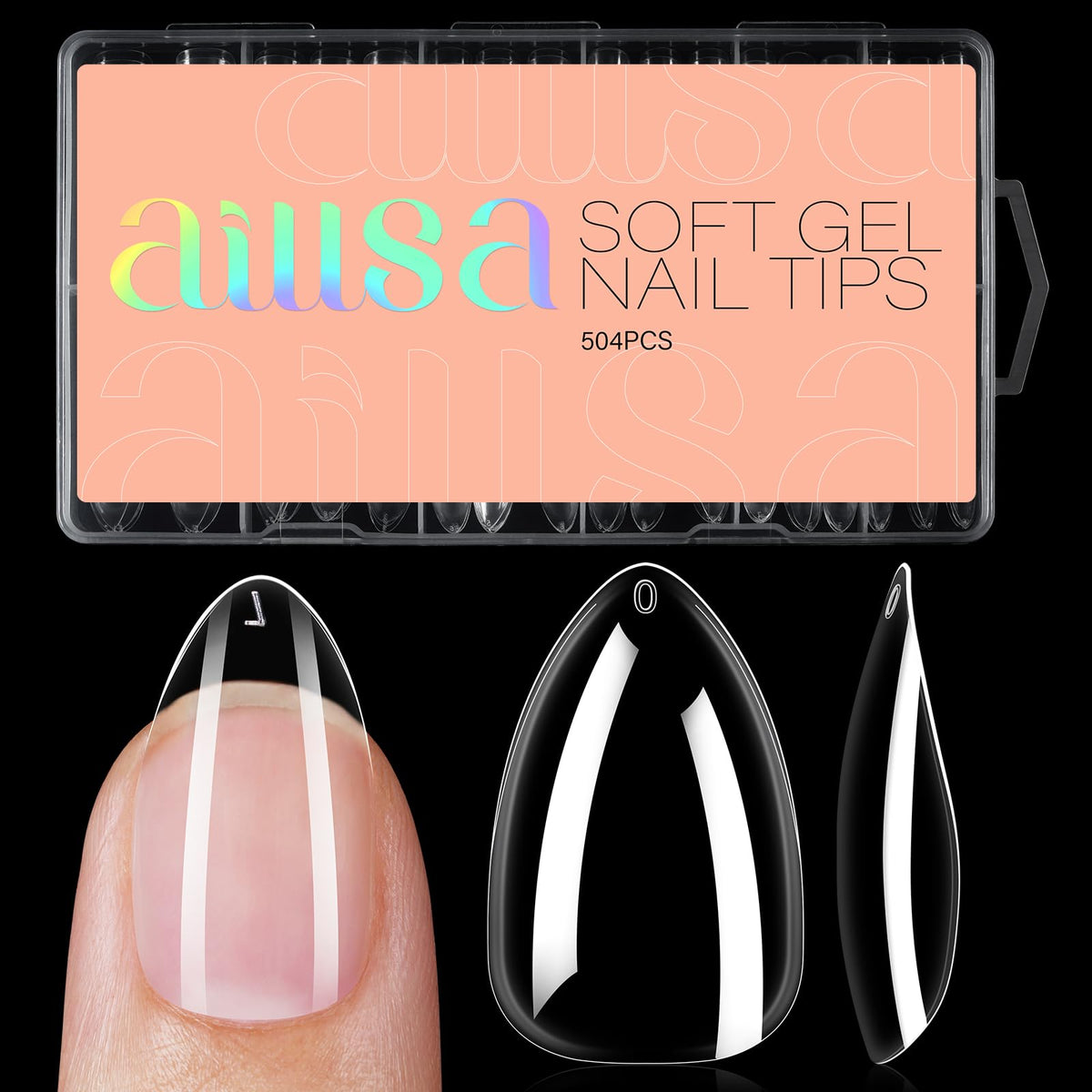 AILLSA Short Almond Nail Tips box display for organized DIY nail kits.