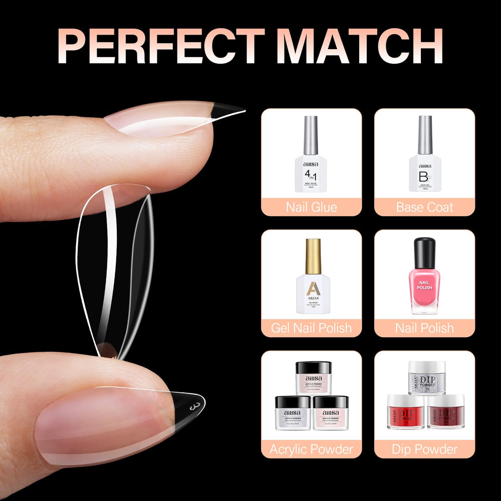 AILLSA Short Almond Nail Tips thick front edge for durability and longevity.