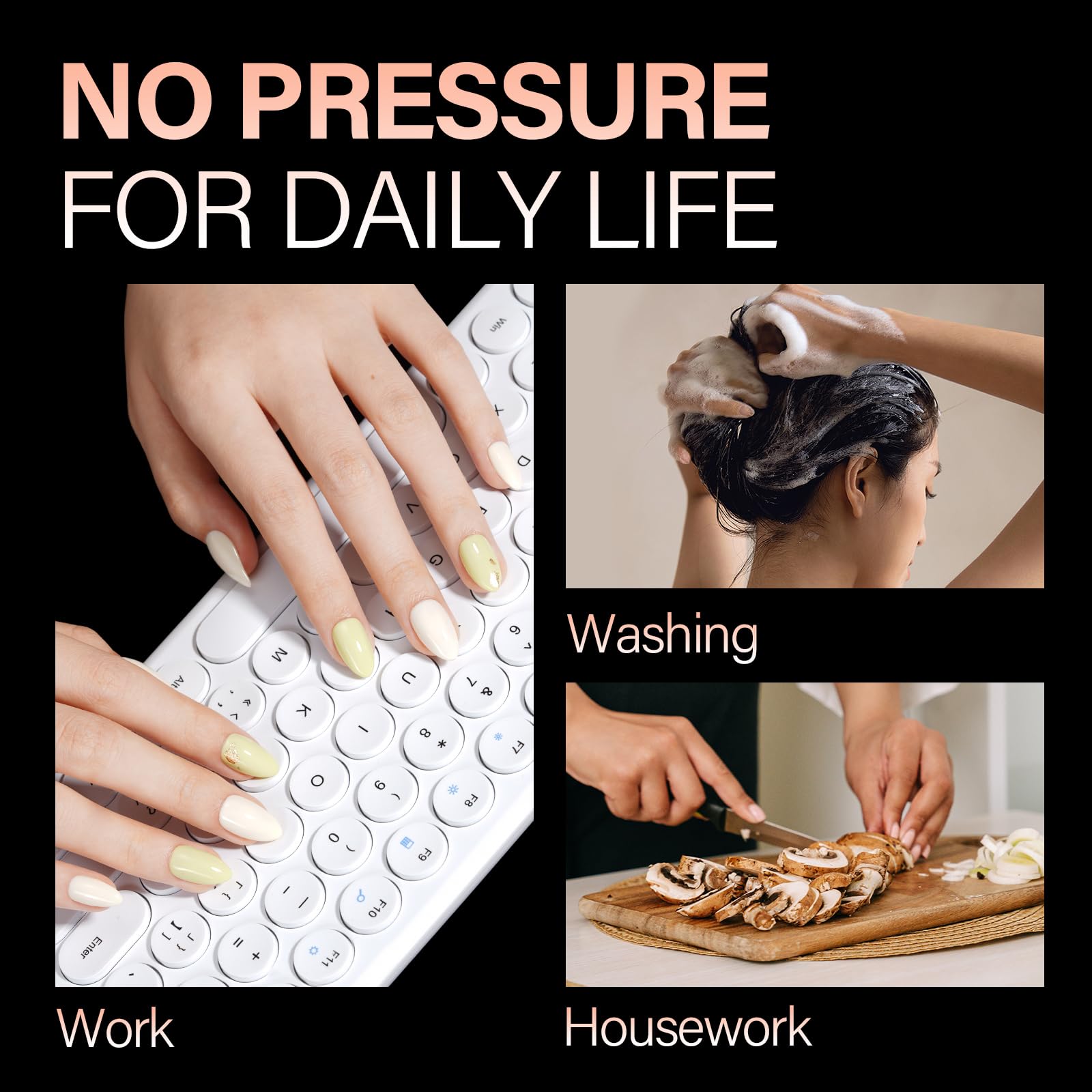AILLSA Short Almond Nail Tips on hand showcasing natural almond shape for DIY use.