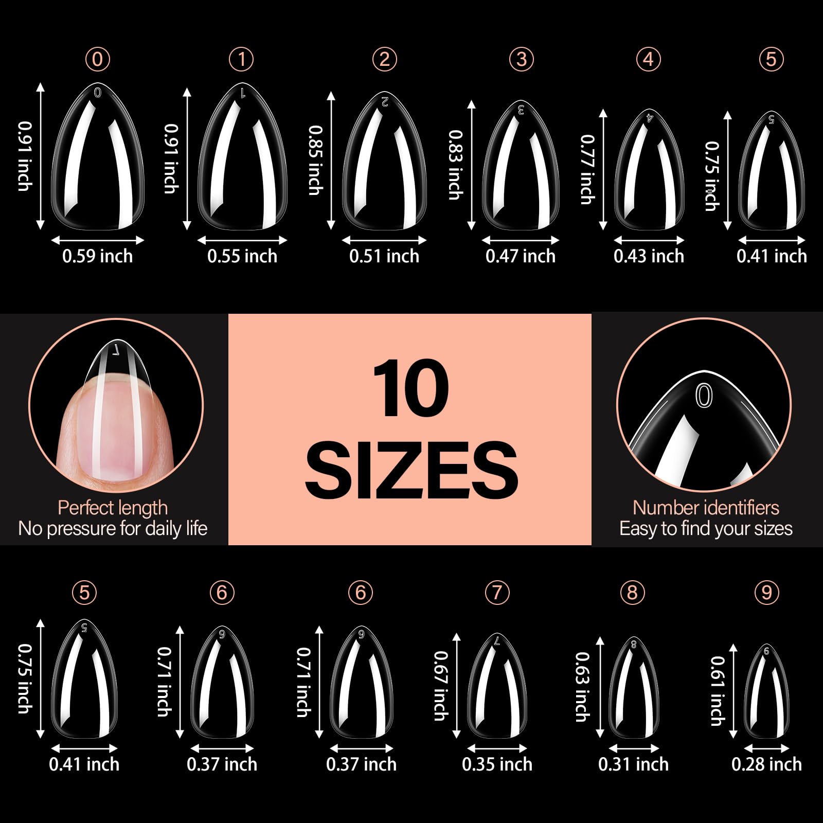 AILLSA Short Almond Nail Tips thin back edge for natural-looking fit.