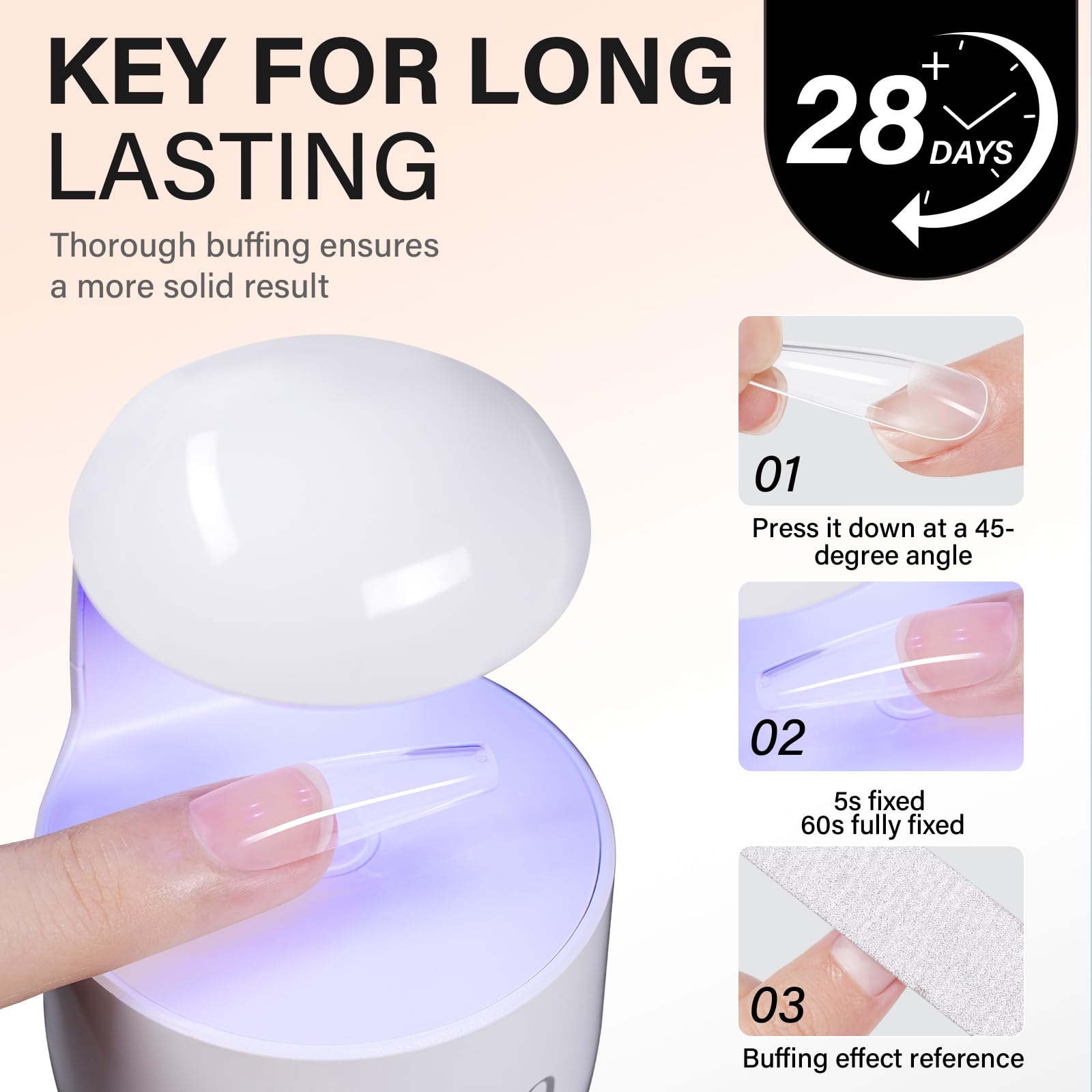 AILLSA nail glue under UV-LED curing delivers quick, durable adhesion in about a minute.