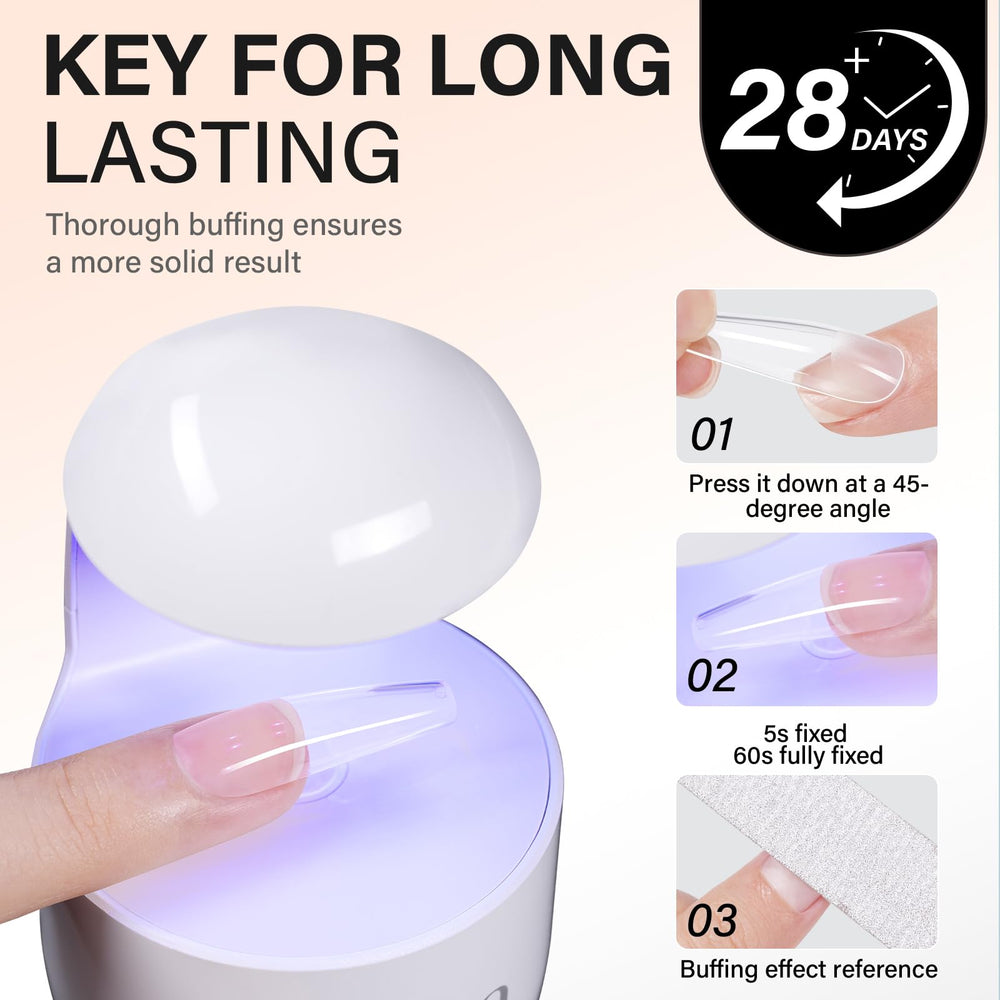 AILLSA nail glue under UV-LED curing delivers quick, durable adhesion in about a minute.
