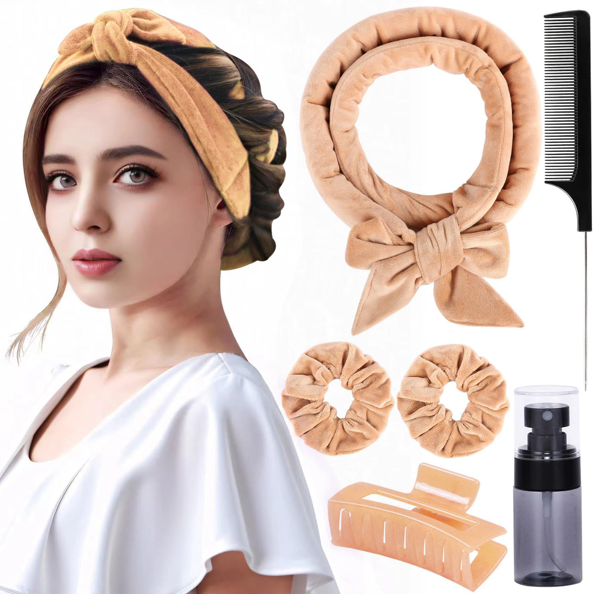 Ailsa heatless velvet hair curler set packaging shows all components for easy use.
