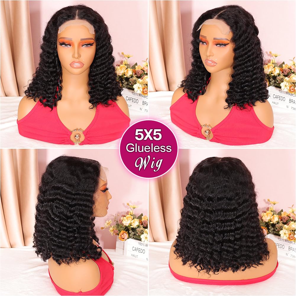 Ailwelia Curly Bob Wig glueless cap with secure fit.