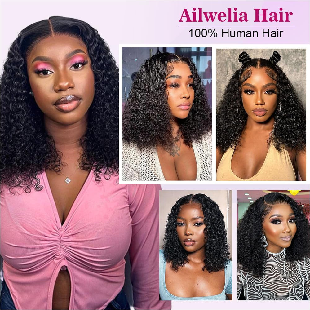 Ailwelia Curly Bob Wig half-up-half-down styling option.