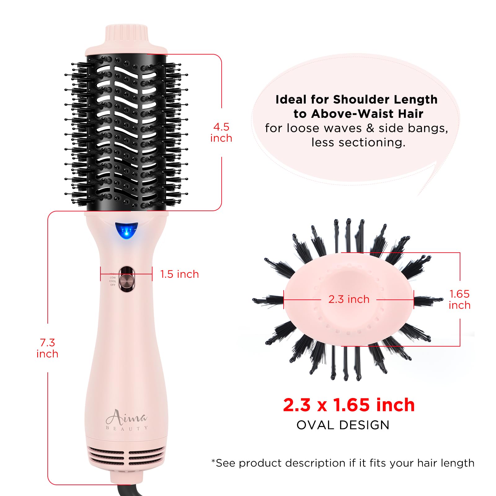Aima Beauty nylon pin bristles pink closeup for gentle detangling and smoothing.