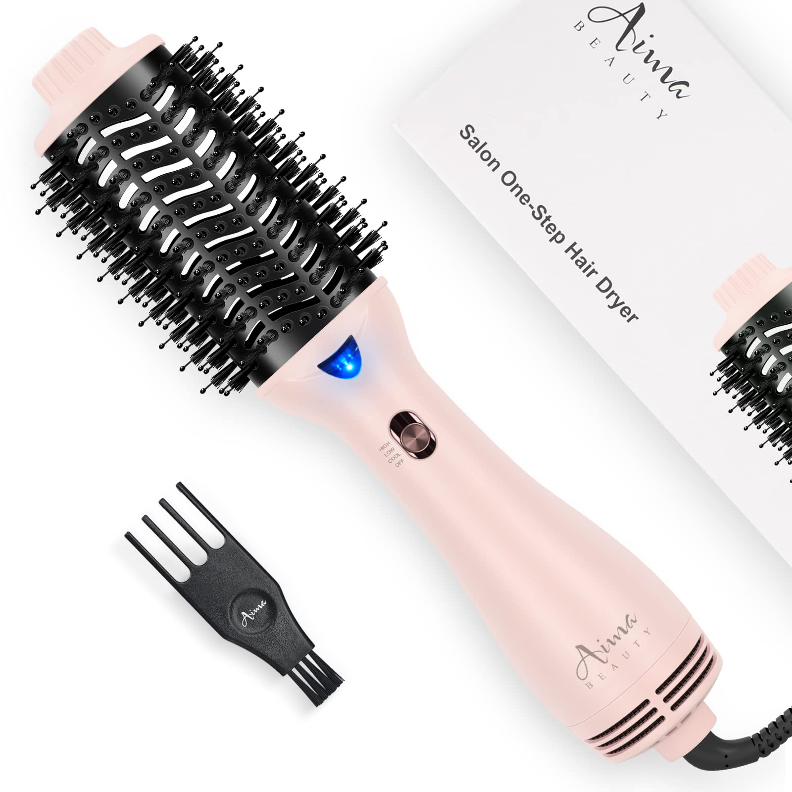 Aima Beauty One Step Volumizer pink hero image showing quick styling with frizz control.
