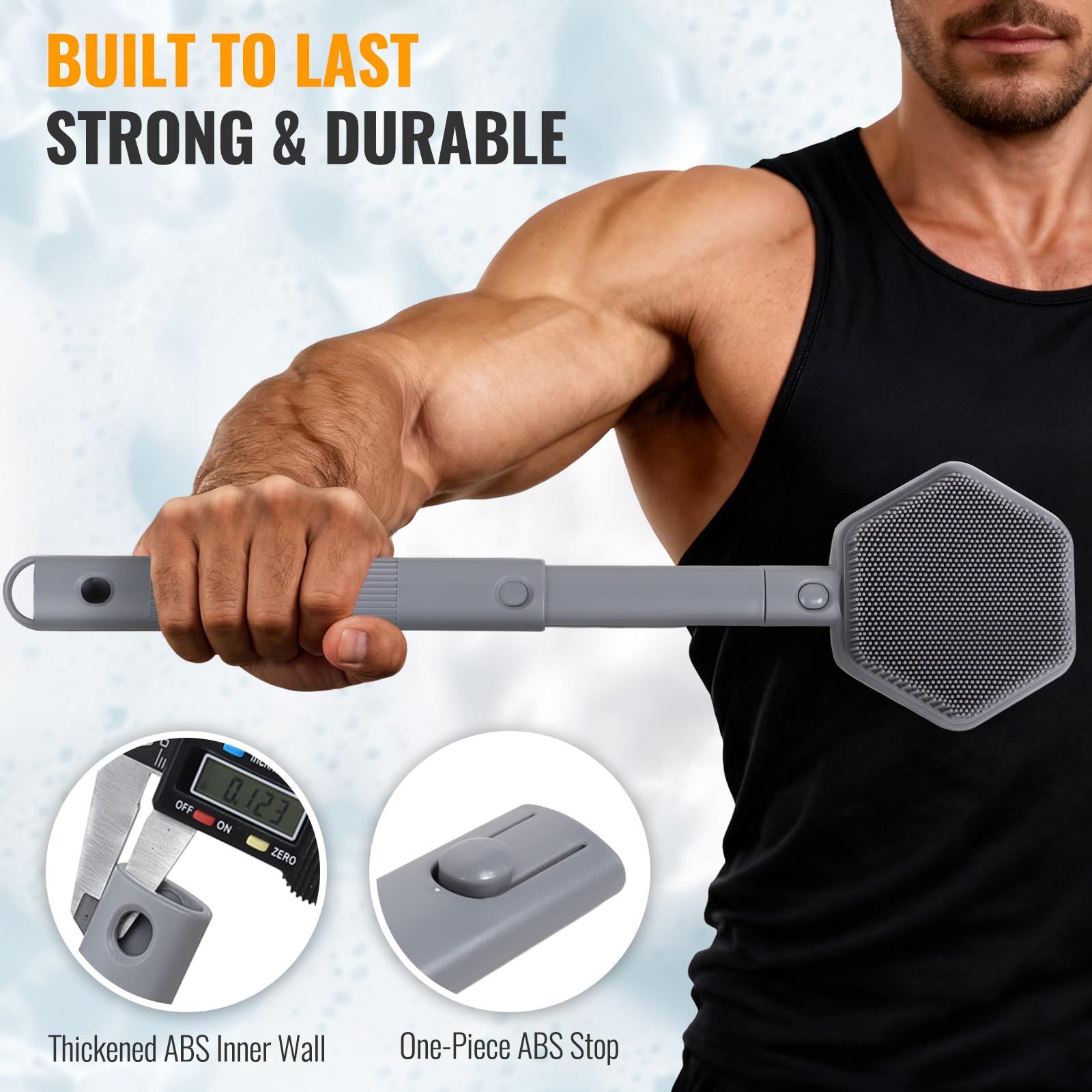 AIMAIAIMAI extendable brush enables hands-free cleaning across back and shoulders.