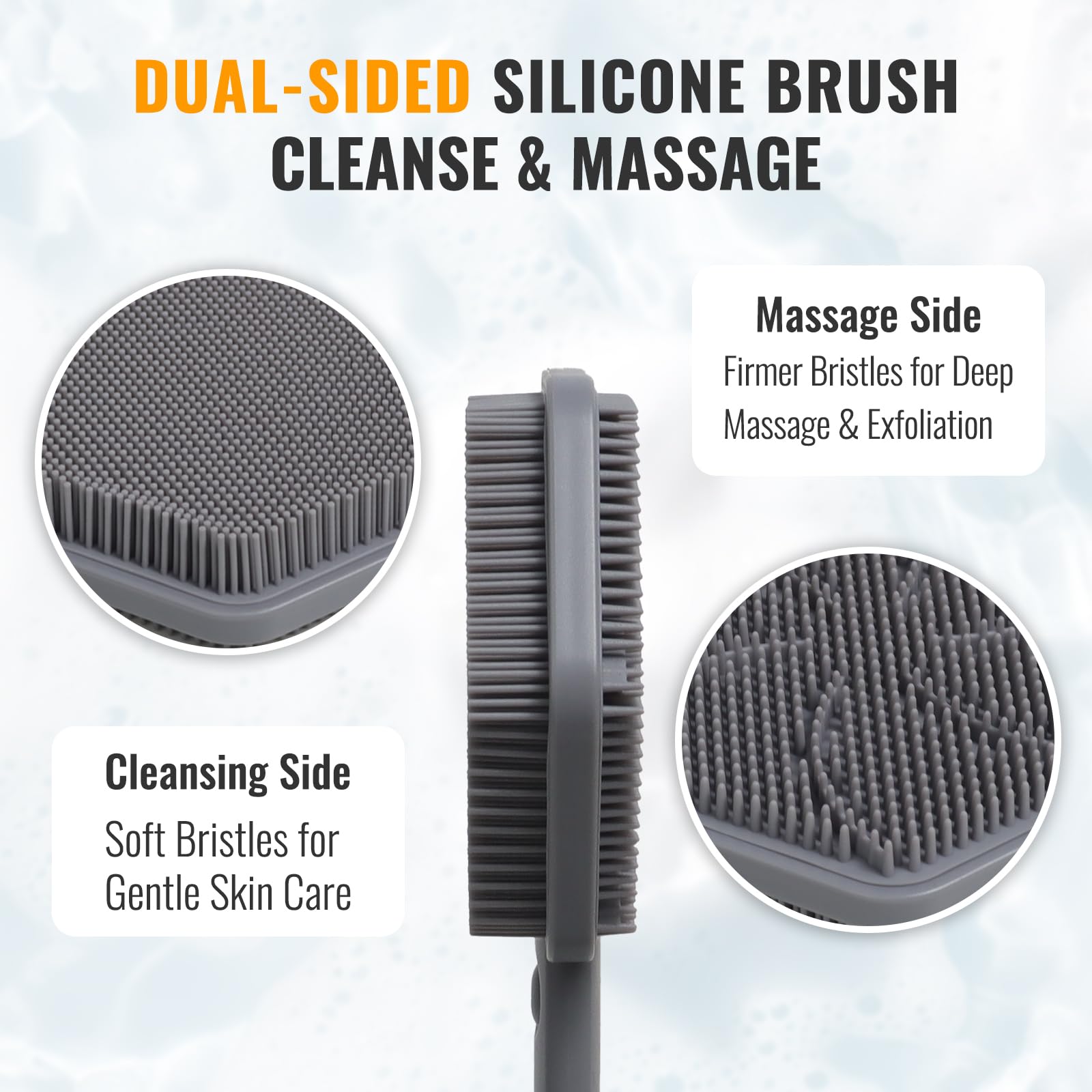 AIMAIAIMAI back scrubber with non-slip grip supports secure use even with soap.