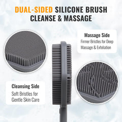 AIMAIAIMAI back scrubber with non-slip grip supports secure use even with soap.