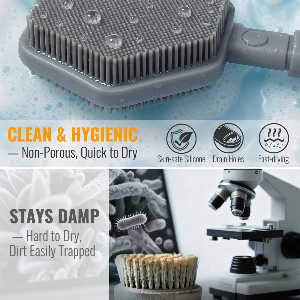 AIMAIAIMAI back scrubber with soft exfoliating nodes for spa-like shower refreshment.