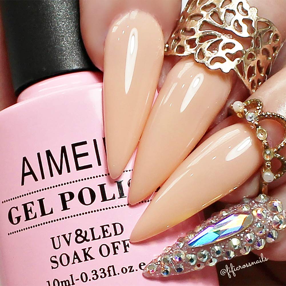 Bote de gel AIMEILI tono rosa pesca suave, presentación de 10 ml.