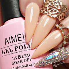 Bote de gel AIMEILI tono rosa pesca suave, presentación de 10 ml.