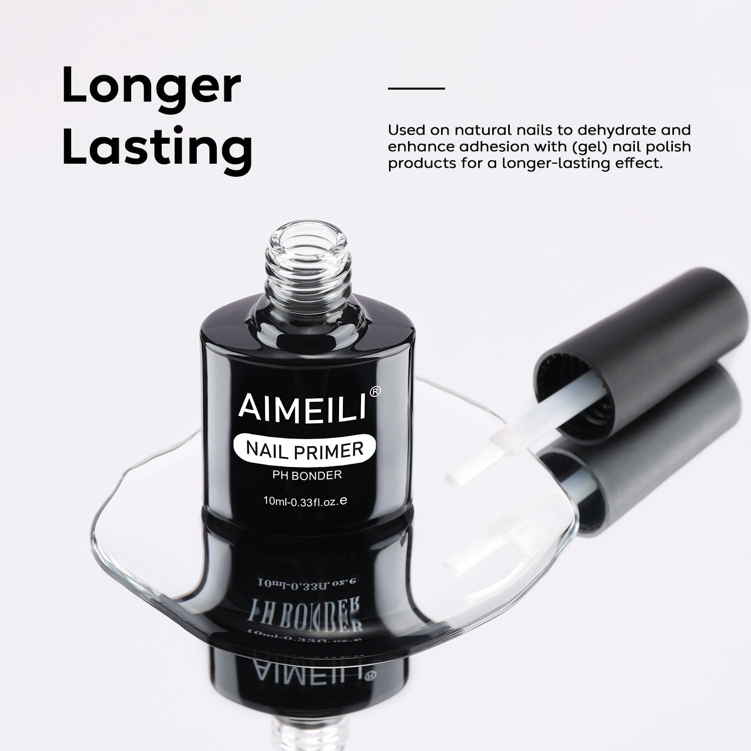 AIMEILI Nail Prep Bond Primer apply-swatch demonstrates fast-acting adhesion