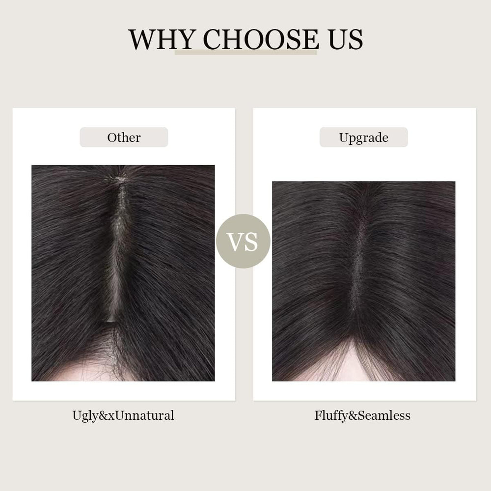Aimeolyn Hair Toppers worn on model illustrates a natural silhouette.