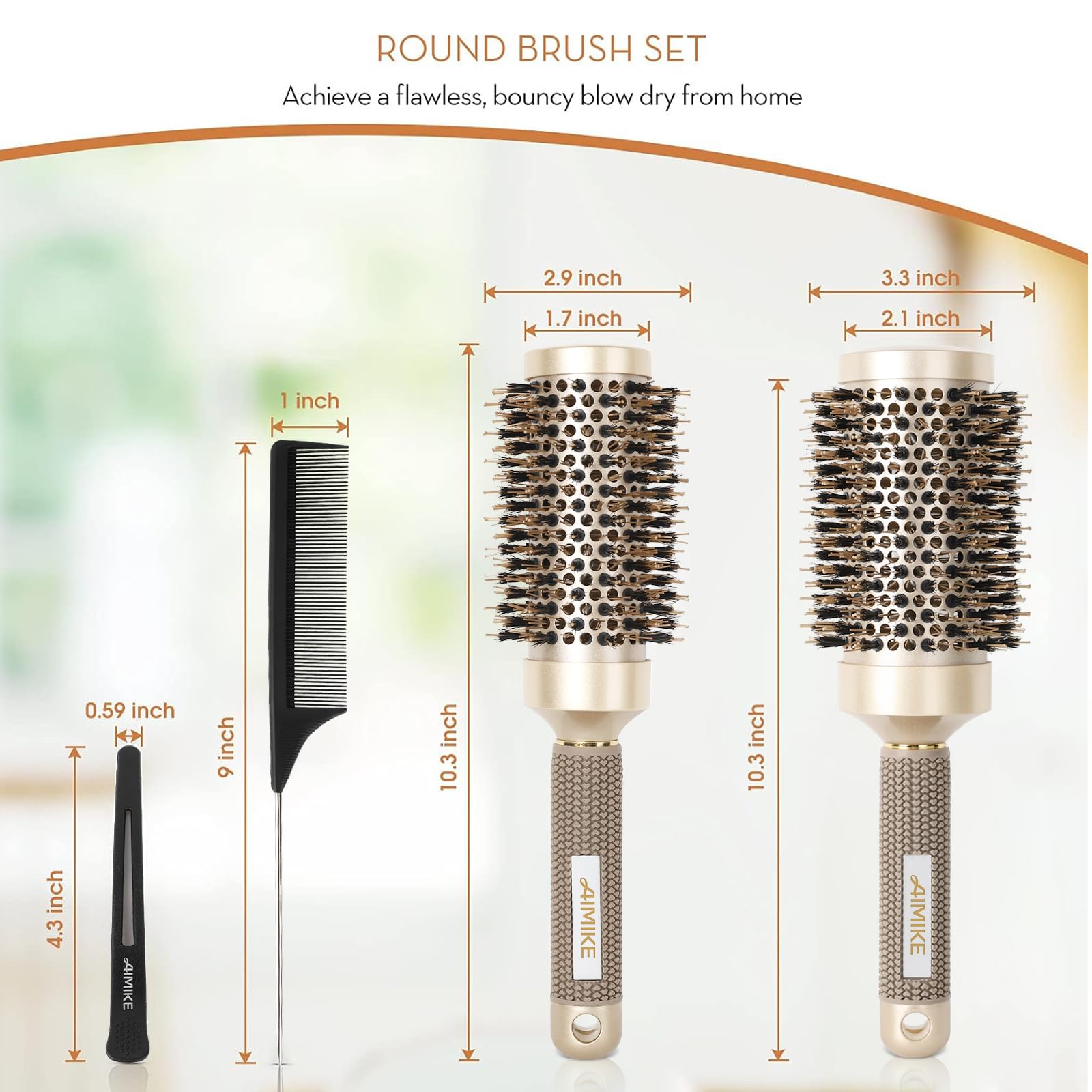 AIMIKE hair brush medium round barrel offering versatile styling for mid-length to long hair.