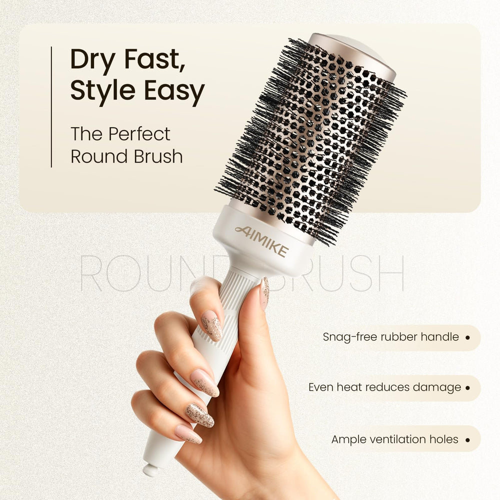 AIMIKE NaturaVol round brush bristle detail showing heat-resistant, hair-gripping bristles.
