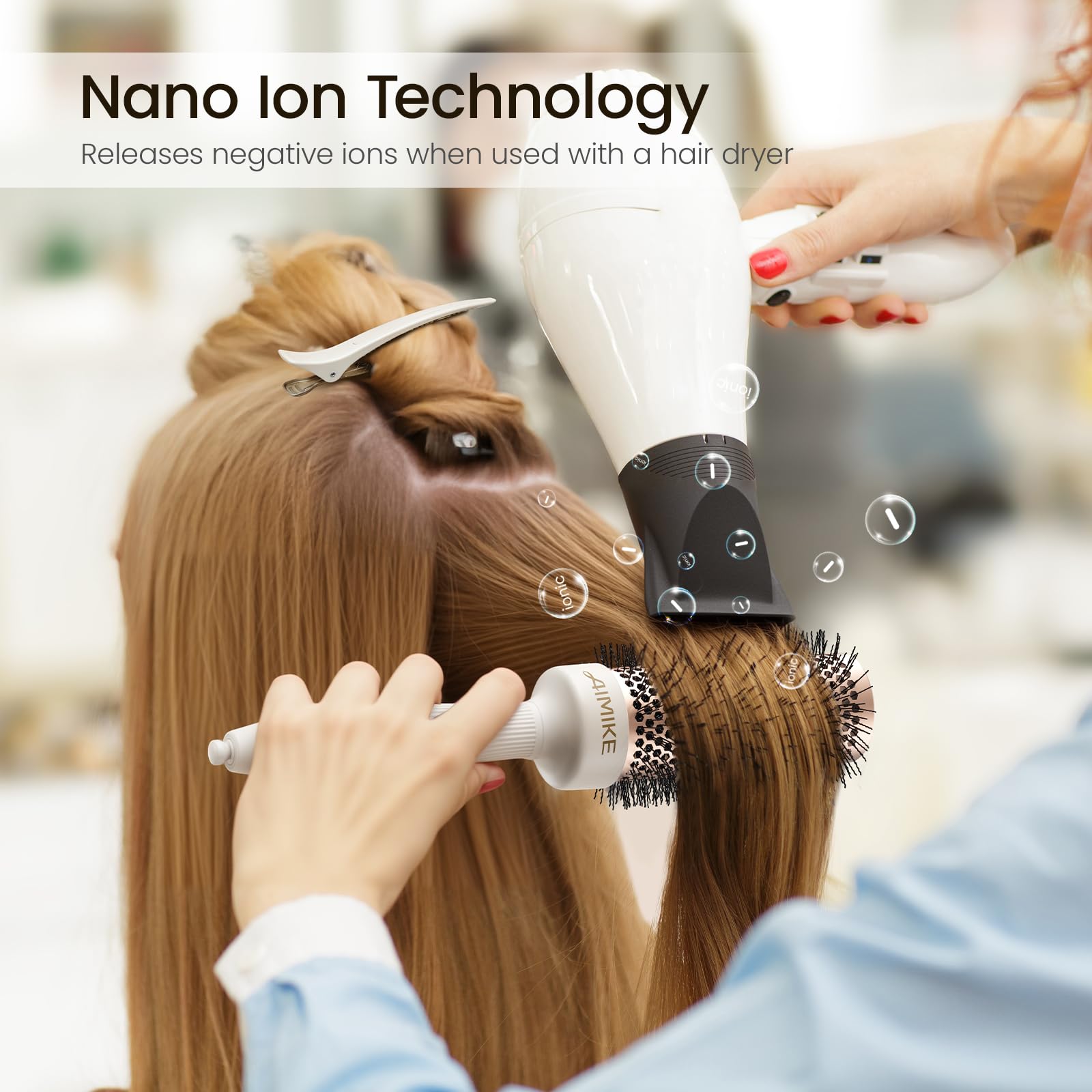 AIMIKE NaturaVol heat-resistant bristles grip hair gently to reduce pulling