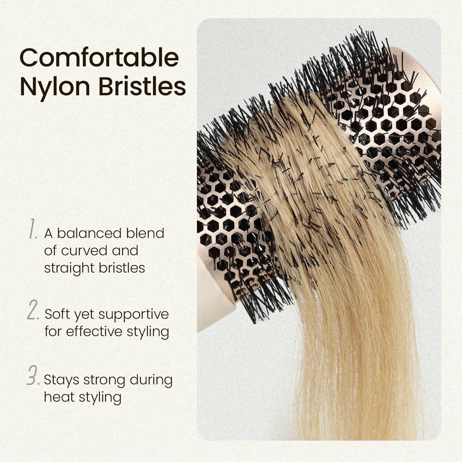 AIMIKE NaturaVol round brush desert titanium barrel highlights durability and light weight.