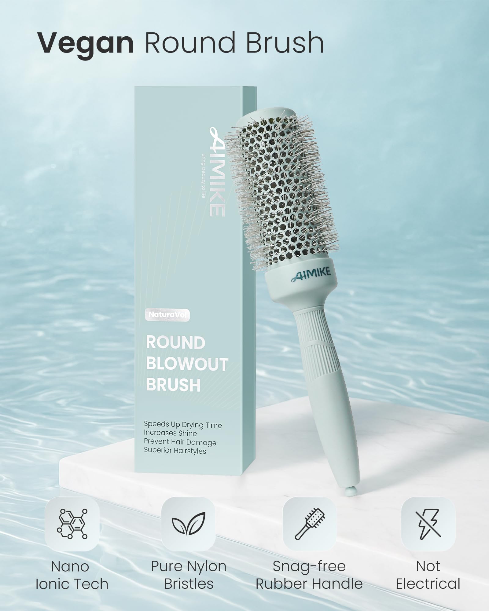 Model using AIMIKE NaturaVol Round Brush to create effortless waves.