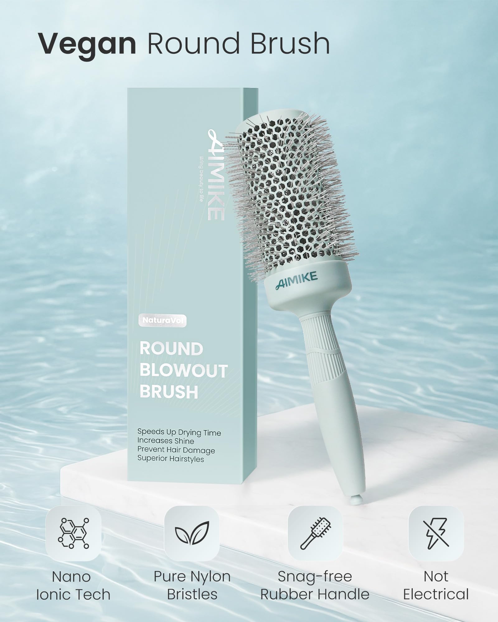 AIMIKE NaturaVol round brush with nano ceramic and ionic tech for smoother flyaways